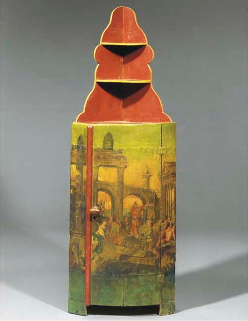 A Dutch polychrome-decorated hanging corner cupboard