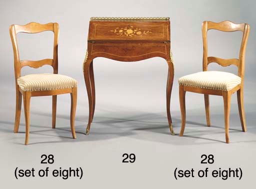 A French brass-mounted, rosewood and marquetry bureau de dame