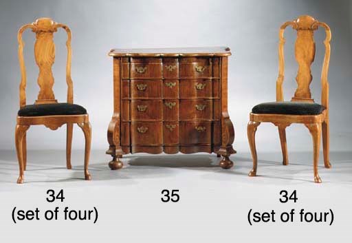 A Dutch figured walnut commode