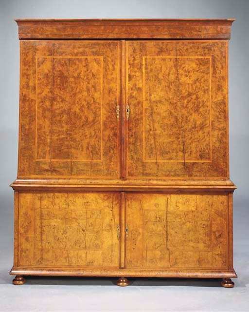 A Dutch burr-walnut and walnut cabinet