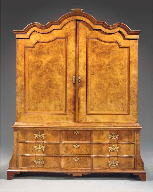 A Dutch burr-walnut and walnut cabinet