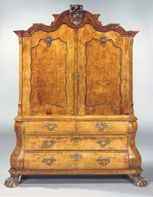 A Dutch walnut and burr-walnut cabinet