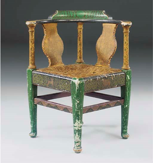 A LATE VICTORIAN POLYCHROME-PAINTED CORNER-CHAIR