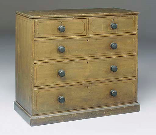 A LATE REGENCY OLIVE-DECORATED CHEST