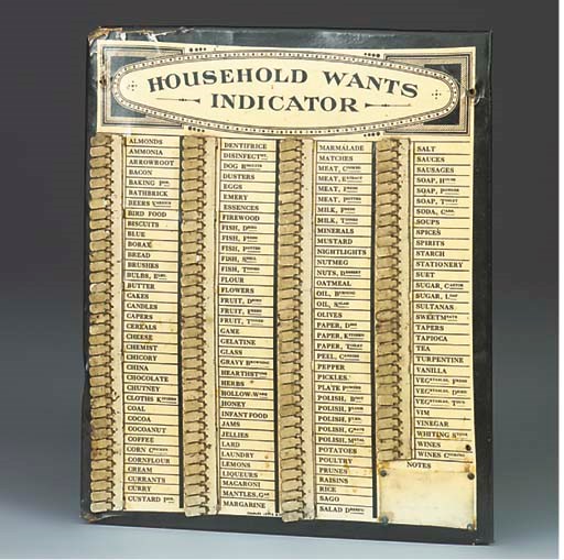 AN ENGLISH 'HOUSEHOLD WANTS' INDICATOR BOARD