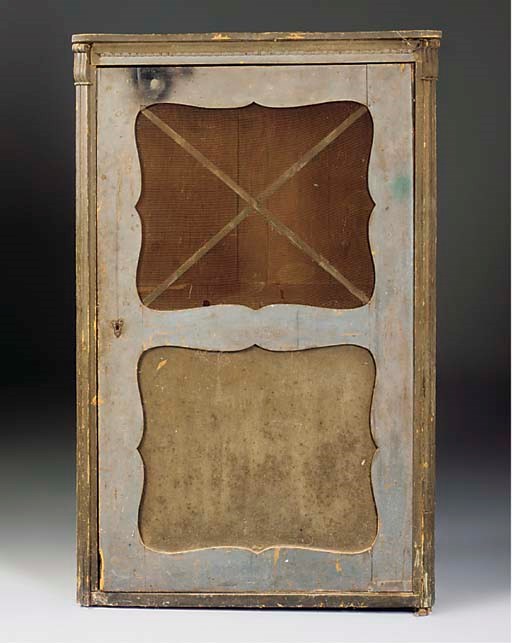 AN EARLY VICTORIAN BLUE/GREEN PAINTED-PINE FOOD CUPBOARD
