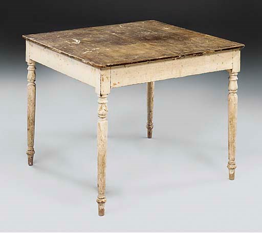 A LATE REGENCY WHITE-PAINTED PINE KITCHEN TABLE