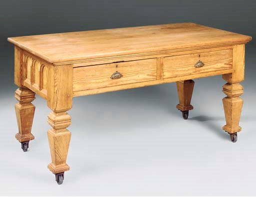 A LATE VICTORIAN PITCH-PINE KITCHEN TABLE