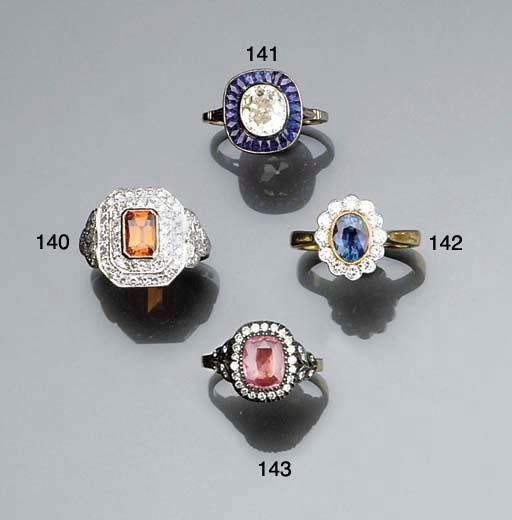A pink sapphire and diamond ring,