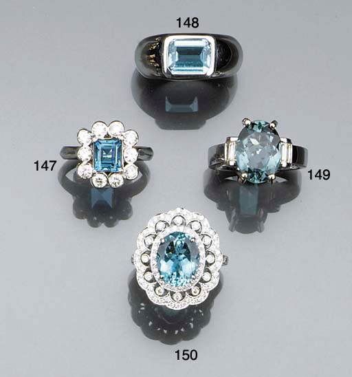An aquamarine and diamond ring,
