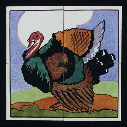 A CARTER'S FARMYARD TILE PANEL DESIGNED BY EE STICKLAND, c.1925