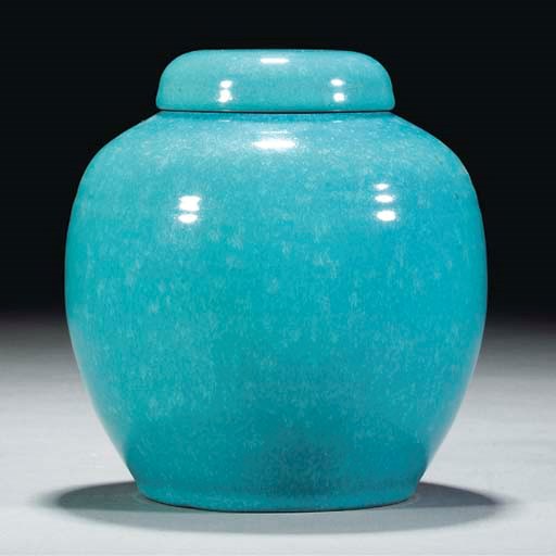 A CSA CHINESE BLUE GLAZED GINGER JAR AND COVER DESIGNED BY JOHN ADAMS, c.1928-34