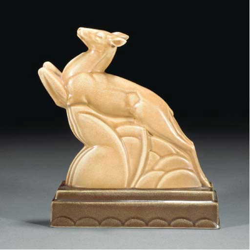 A POOLE POTTERY SPRINGBOK BOOKEND BY JOHN ADAMS, c.1930