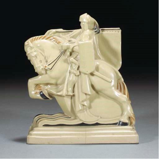 A CSA KNIGHT ON HORSEBACK BOOKEND DESIGNED BY HAROLD BROWNSWORD, 1928-30