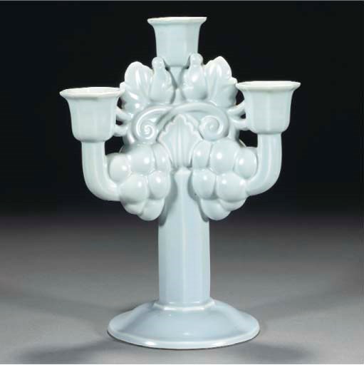 A POOLE POTTERY CANDELABRA BY JOHN ADAMS, 1947-49