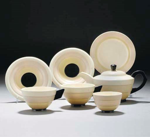 A POOLE POTTERY EVEREST PART TEA SET DESIGNED BY JOHN ADAMS, c. 1930
