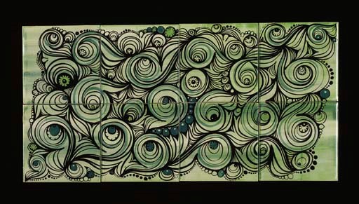 A CARTER'S TILE PANEL PAINTED BY LAURA WILLS, c.1976
