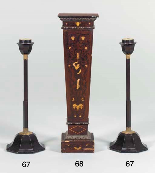 AN ITALIAN BONE-INLAID STAINED FRUITWOOD AND MARQUETRY PEDESTAL