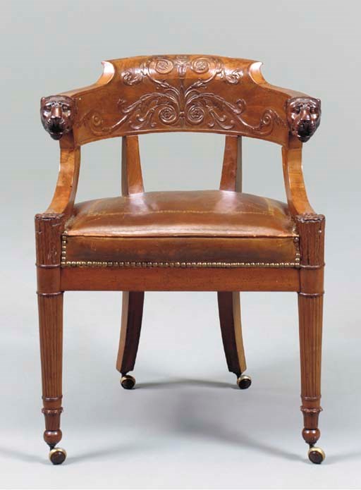 AN EMPIRE MAHOGANY FAUTEUIL DE BUREAU