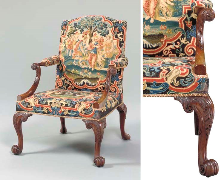 A GEORGE II MAHOGANY LIBRARY ARMCHAIR