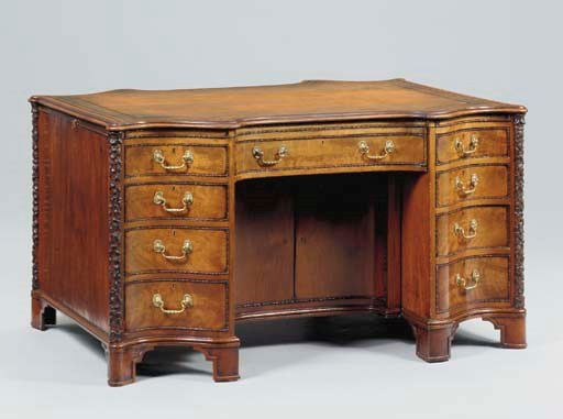 A MID-VICTORIAN MAHOGANY PEDESTAL PARTNER'S DESK
