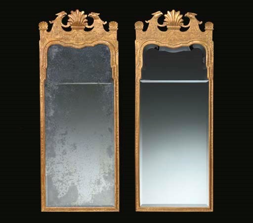 TWO QUEEN ANNE STYLE GILTWOOD AND GILT-GESSO MIRRORS
