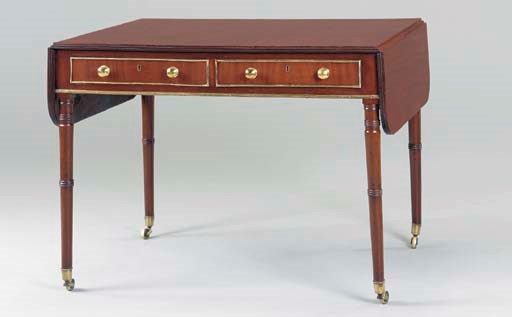 AN IRISH REGENCY BRASS-MOUNTED MAHOGANY DROP-LEAF WRITING-TABLE
