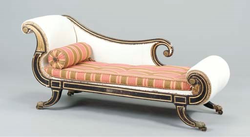 A REGENCY BRASS-MOUNTED, EBONISED AND PARCEL-GILT DAYBED