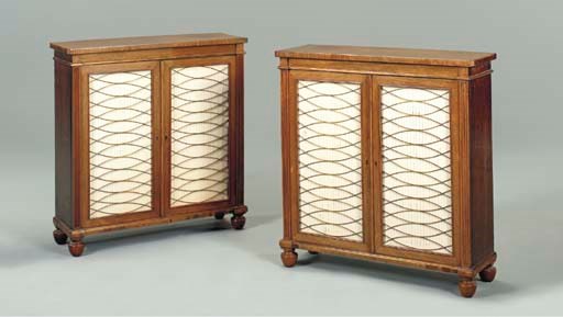 A PAIR OF LATE REGENCY ROSEWOOD AND SIMULATED-ROSEWOOD SIDE CABINETS