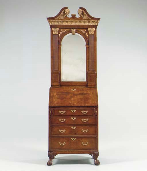 A GEORGE I STYLE WALNUT AND PARCEL-GILT BUREAU-CABINET