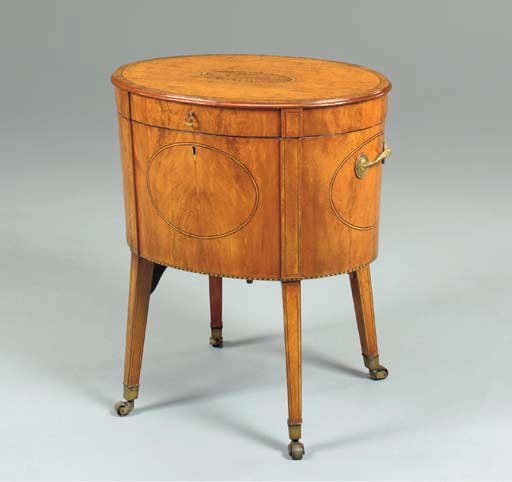 A GEORGE III SATINWOOD TULIPWOOD AND MARQUETRY WINE COOLER