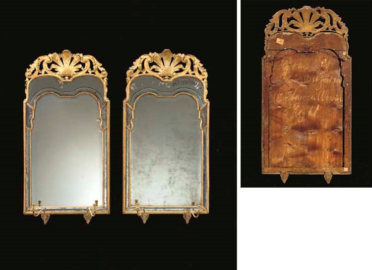 A PAIR OF GEORGE I GILTWOOD GIRANDOLE MIRRORS