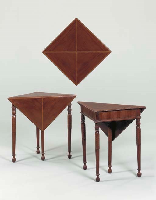 A PAIR OF GEORGE III MAHOGANY AND PADOUK DROP-LEAF TABLES