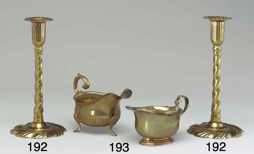 TWO GEORGIAN BRASS SAUCE BOATS