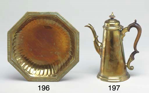 A GEORGE II BRASS COFFEE POT
