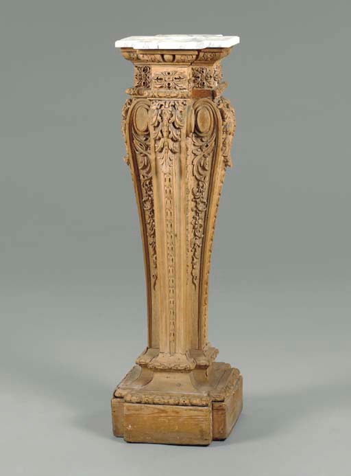 A GEORGE II CARVED PINE PEDESTAL
