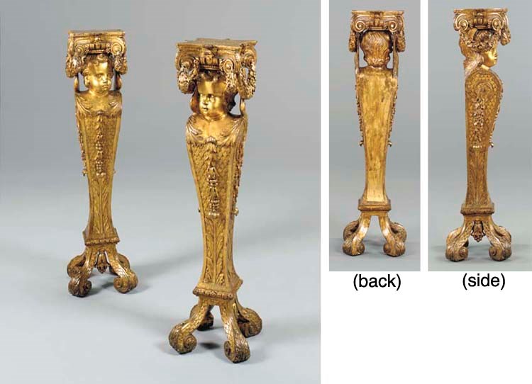 A PAIR OF EARLY GEORGE II OIL AND WATER-GILT TERM-FORM PEDESTALS