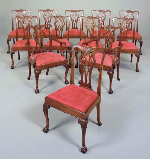 A SET OF TEN GEORGE II MAHOGANY DINING-CHAIRS
