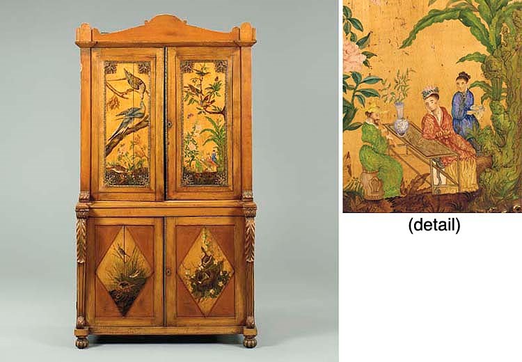 A WILLIAM IV ORMOLU-MOUNTED AND POLYCHROME-PAINTED MAPLE CABINET
