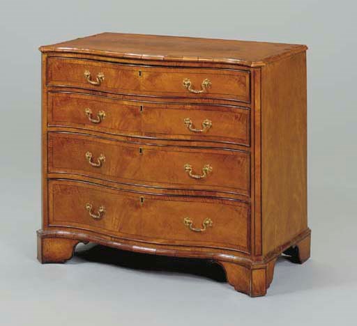 A GEORGE III FIGURED SATINWOOD DRESSING CHEST-OF-DRAWERS
