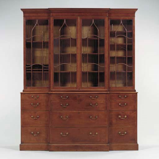 A GEORGE III MAHOGANY BREAKFRONT SECRETAIRE-BOOKCASE