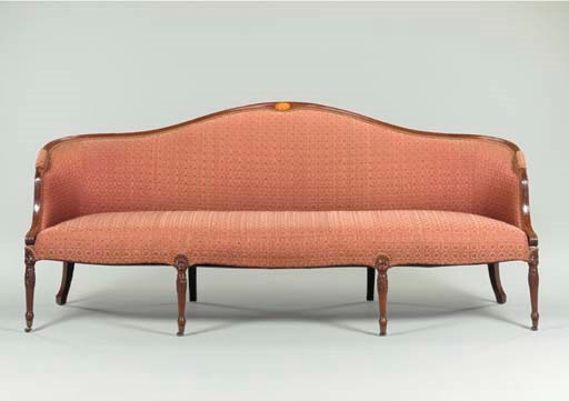 A GEORGE III MAHOGANY AND MARQUETRY SETTEE