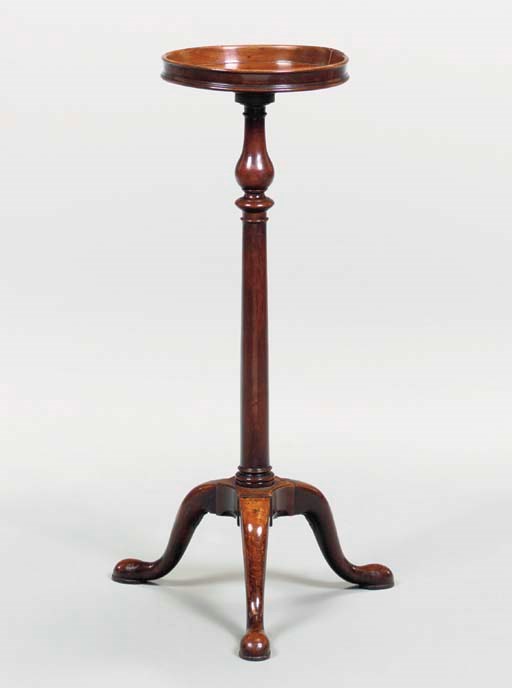 A GEORGE II BRASS-INLAID MAHOGANY CANDLESTAND