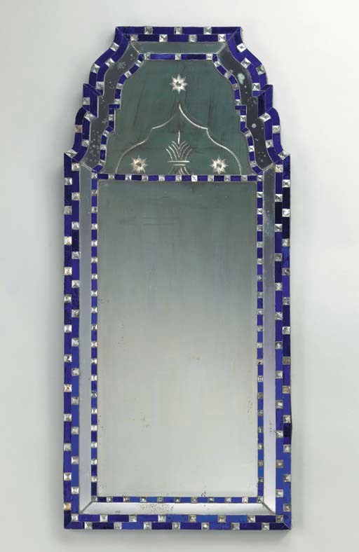 AN IRISH COBALT BLUE AND CLEAR GLASS MIRROR