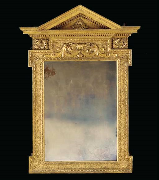 A GEORGE II LEAD-MOUNTED OIL-GILT MIRROR