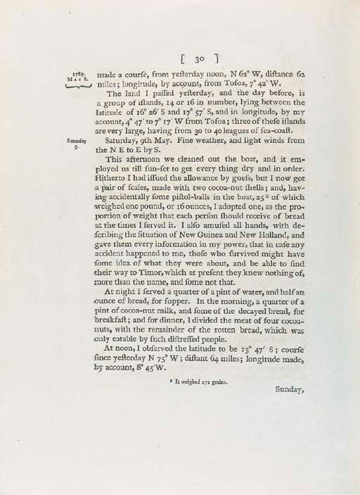BLIGH, William (1754-1817). Voyage to the South Sea,… for the purpose of conveying the Bread-Fruit Tree to the West Indies, in His Majesty's Ship Bounty,… including an account of the Mutny onf Boa dthe sSaid ship, and the Subsequent Voyage of Part of the Crew,… London: Printed for George Nicol, 1792.