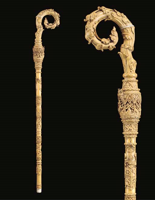 A CARVED IVORY CROZIER