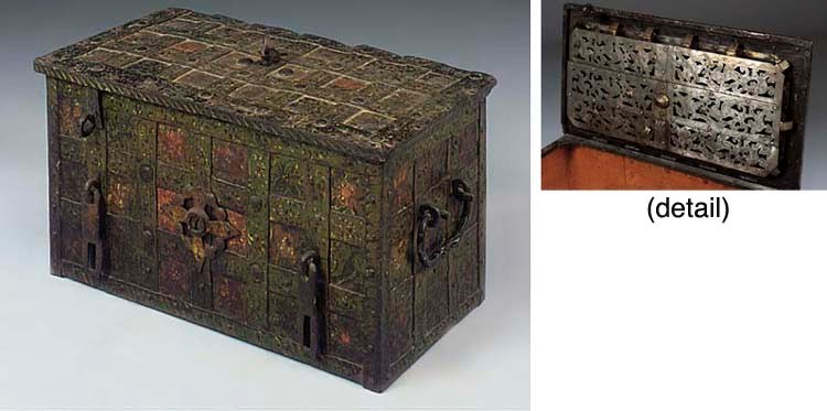 A GERMAN POLYCHROME DECORATED TRUNK OF ARMADA TYPE