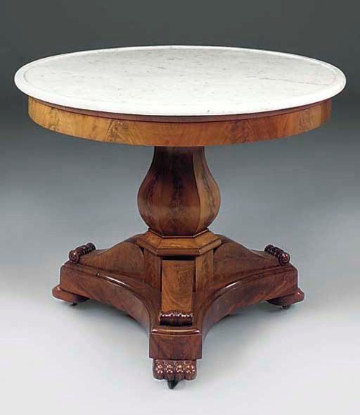 A LOUIS PHILLIPE MAHOGANY AND WHITE MARBLE CIRCULAR CENTRE TABLE