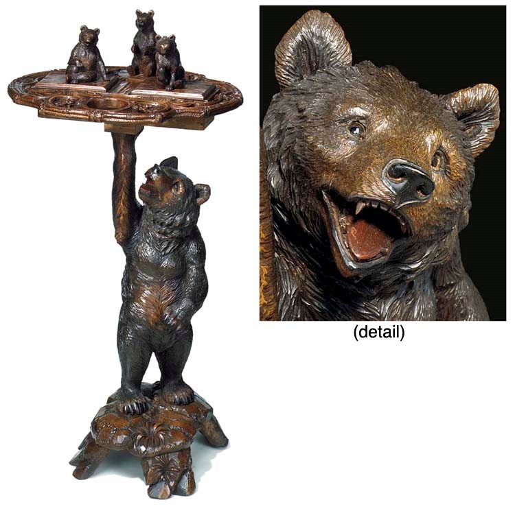A SWISS 'BLACK FOREST' CARVED WOOD BEAR SMOKER'S TABLE